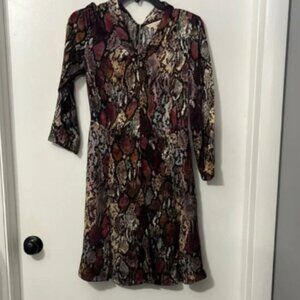 Rebecca Taylor Brown and Pink A-line V-neck Silk Snakeprint Dress Size 2